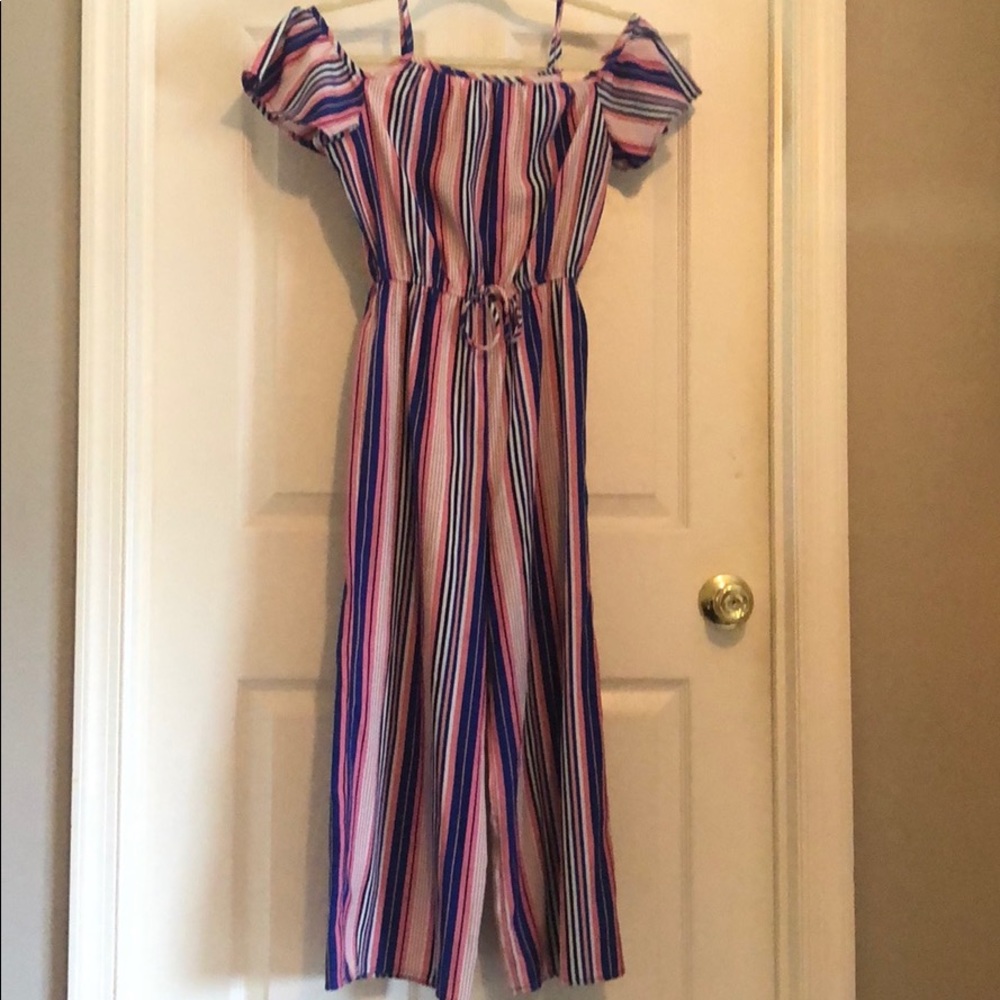 A blue and pink Long pants jumpsuit